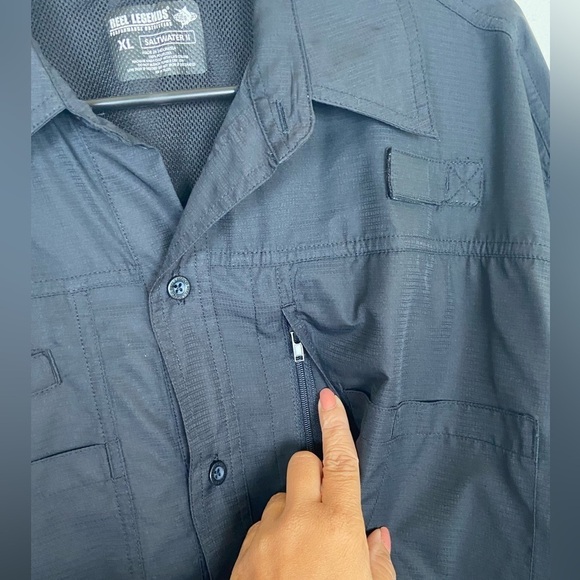 Reel Legend Men's Fishing Shirt Sz XL Black Outdoor Vented Roll Tab Long Sleeve - Picture 3 of 10